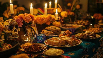 Colorful and Vibrant Offering for Día de los Muertos Celebrating Life and Remembrance