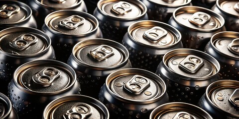 Obraz premium Aerial View: Collection of Black Soda Cans Isolated on Transparent Background - Stock Photo