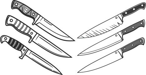 Knife bundle line art and illustrator eps