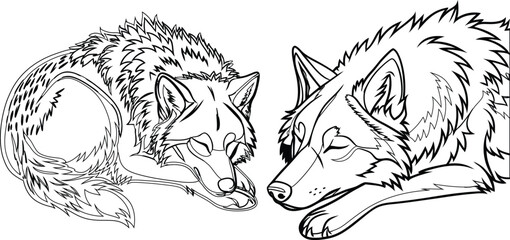Wolf lover character bundle line art and illustrator eps