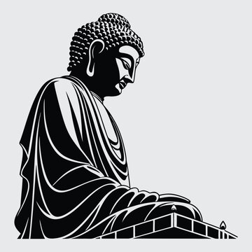 Spring temple buddha  image silhouette vector art and illustration