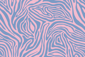 Zebra animal pattern. Organic stripes texture vector natural background. Pink blue colors. Exotic tiger print. Safari stylish pattern. Savannah fashion. Zebra or tiger animal Print. Fabric textiles.