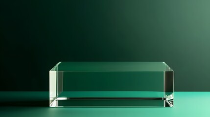 A clear acrylic podium against a rich emerald green background, with space for product placement.