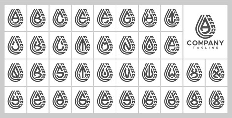 Technology line water drop letter A-Z logo set