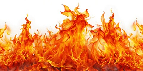 Fiery Close-Up: Isolated Flame Texture on White Background - Stock Photo