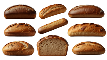 collection of bread. set of breads on a transparent background
