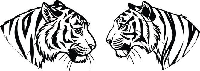 Tiger angry head bundle line art and illustrator e