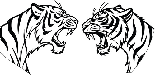 Tiger angry head bundle line art and illustrator e
