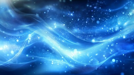 Fototapeta premium Bright blue ocean waves with glowing particles, calm and peaceful, abstract and magical, luxurious and ethereal, soft and vibrant, high detail reflections