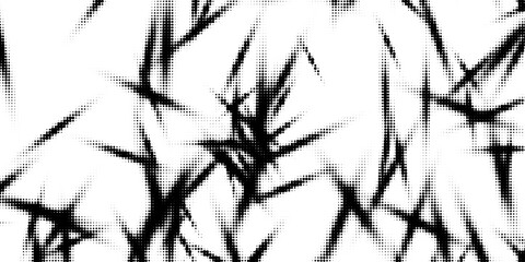 Black and white halftone background. Abstract illustration of round particles. The dots form shapeless images. Vector graphics.