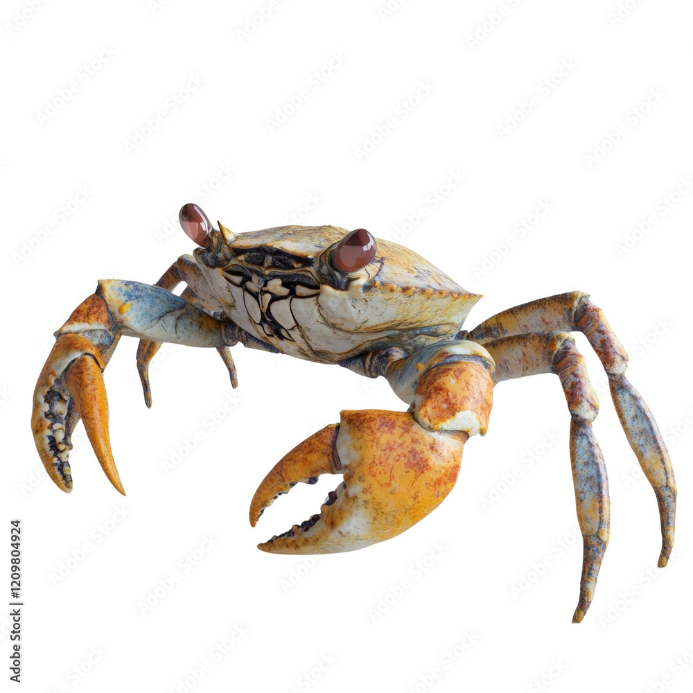 Poster A close-up image showcases a detailed 3D rendering of a crab with vibrant colors and textures against a plain white background.