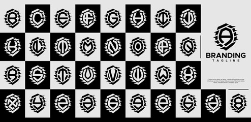 Speed stripe line shield letter A-Z logo bundle