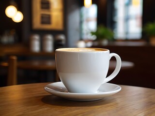 Fototapeta premium A coffee on the white cup in coffee shop cafe on the blur background image