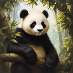 Obraz premium Contemplative Panda A Moment of Quiet Reflection