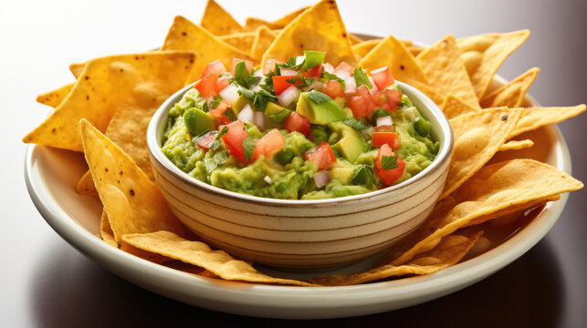 Creamy guacamole bowl topped with fresh tomatoes and herbs, served with crispy tortilla chips. Perfect for parties and gatherings, this dish is crowd pleaser
