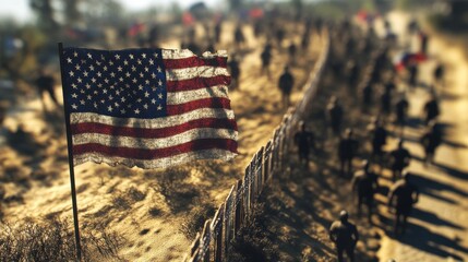 Closed border for migrants in the USA. Migration concept. 