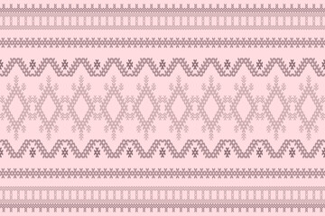Ikat cross stitch geometric embroidery seamless knitted pattern on damask background. Perfect decorative design for sweater, fabric, decoration, illustration, ornament, texture, textile, interior