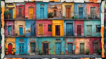 Vibrant Collage of Colorful Old Doors in a Mediterranean City