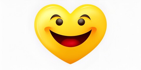 Fototapeta premium The emoji of the heart-eyes is laughing and blushing, with an extremely happy expression on its face. The background color should be white to highlight the yellow body texture. 