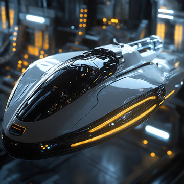 Futuristic spacecraft launch high-tech hangar digital art sci-fi environment close-up view innovation and design