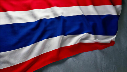 Naklejka premium しわが寄ったタイ国旗のクローズアップショット。布地の質感が特徴的。generative ai。