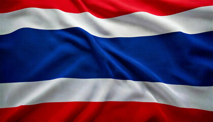 Naklejka premium タイ国旗が鮮やかに風に揺れる瞬間を捉えたショット。generative ai。