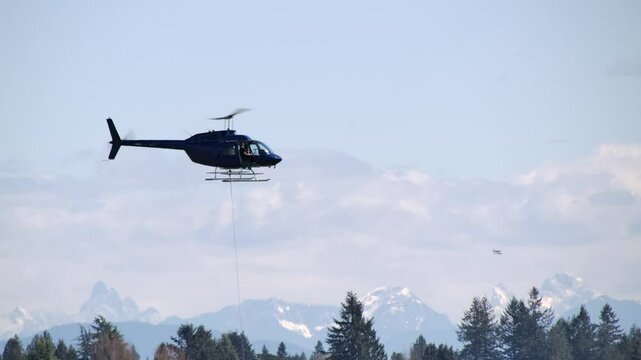 Bell 206B Jetranger III Hovering Stationary - Mountain Backdrop