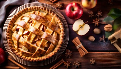 焼きたてのゴールデンブラウンのアップルパイ