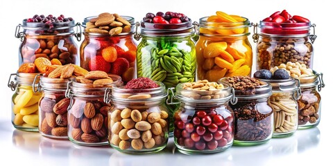 Assorted Nuts and Dried Fruits in Glass Jars - Gourmet Food Photography