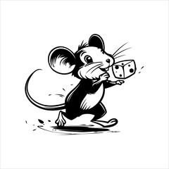 Vector illustration of a cheerful mouse playing with cheese 6