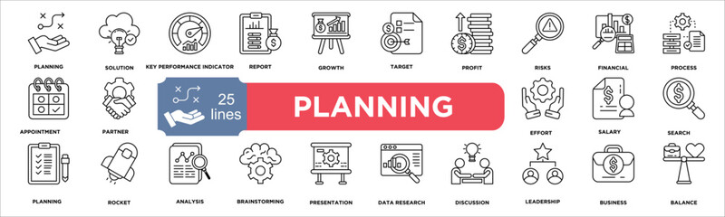Fototapeta premium Business Planning Icons Set Related to Growth and Success Strategies
