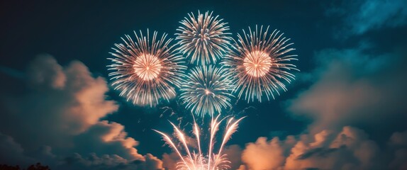 Fototapeta premium Brilliant Fireworks Display Illuminating The Night Sky In Fiery Splendor
