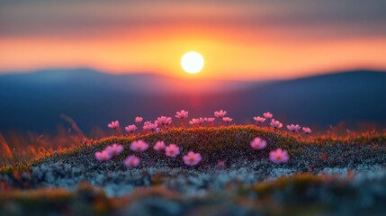 Sunset wildflowers mountaintop alpine bloom