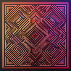 Black traditional Thai line designs over bold, vivid gradient geometry, striking and unique pattern background