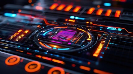 Obraz premium Student progress ai idea. Futuristic digital interface with vibrant colors and complex designs.