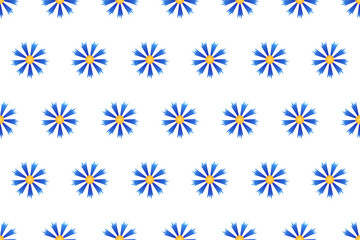 Seamless pattern of cornflower flowers on a white background. Vector graphics. For cover design, wallpaper, fabric, packaging