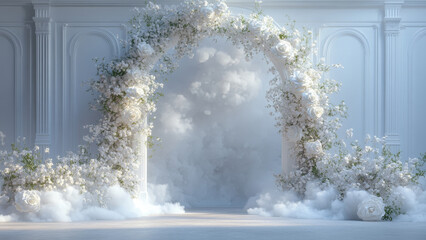 Elegant Floral Archway Leading To A Cloudy Dreamlike Landscape