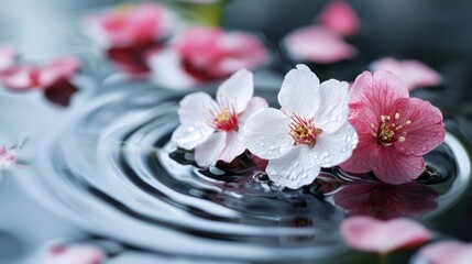 Delicate Cherry Blossoms Floating on Water