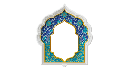 Eid Mubarak greeting card, Islamic geometric pattern, ornate frame, elegant decorative design with transparent background