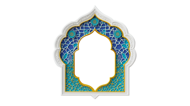 Eid Mubarak greeting card, Islamic geometric pattern, ornate frame, elegant decorative design with transparent background