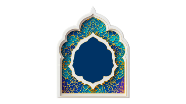 Eid Mubarak greeting card, Islamic geometric pattern, ornate frame, elegant decorative design with transparent background