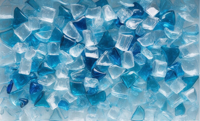 Pure blue ice cubes with a translucent finish, set against a clean white background, highlighting their vibrant clarity.