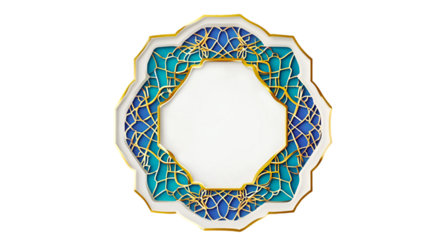 Eid Mubarak greeting card, Islamic geometric pattern, ornate frame, elegant decorative design with transparent background