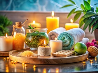 Cozy Spa Day on Wooden Tray - Relaxing Home Bath Scene