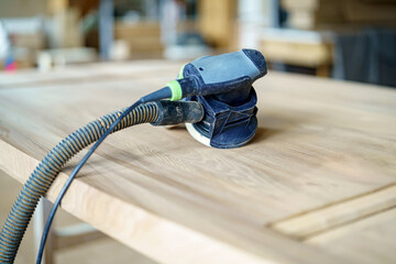 Table made of glued and sanded veneer. Factory for manufacturing household furniture products. © andov