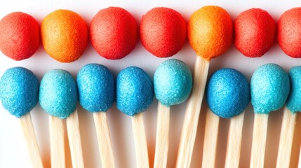 Colorful matchsticks arranged in rows on white background.