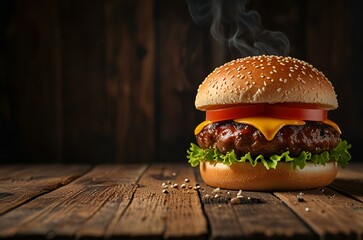 hamburger on wooden table
