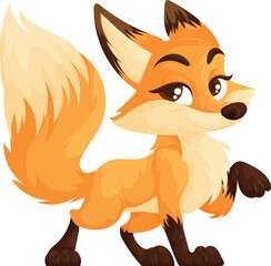 Cute cartoon fox with a confident, playful expression, fluffy tail, and bright orange fur. Perfect for kids’ illustrations and design projects.