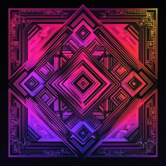 Neon gradient with symmetrical black line Thai art patterns, abstract and futuristic cultural vibe