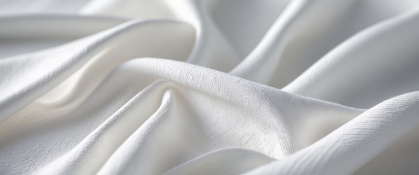 White textured fabric with soft waves and folds background.